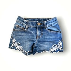 EUC Girls crocheted pattern cutoff denim shorts sz 5
